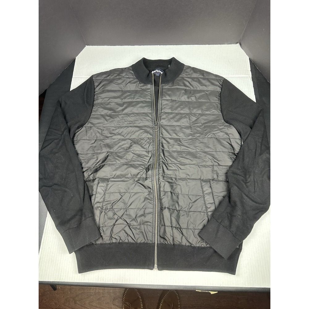 Barbour Men's Black Carn Baffle Full Zip Sweater Jacket Size Large